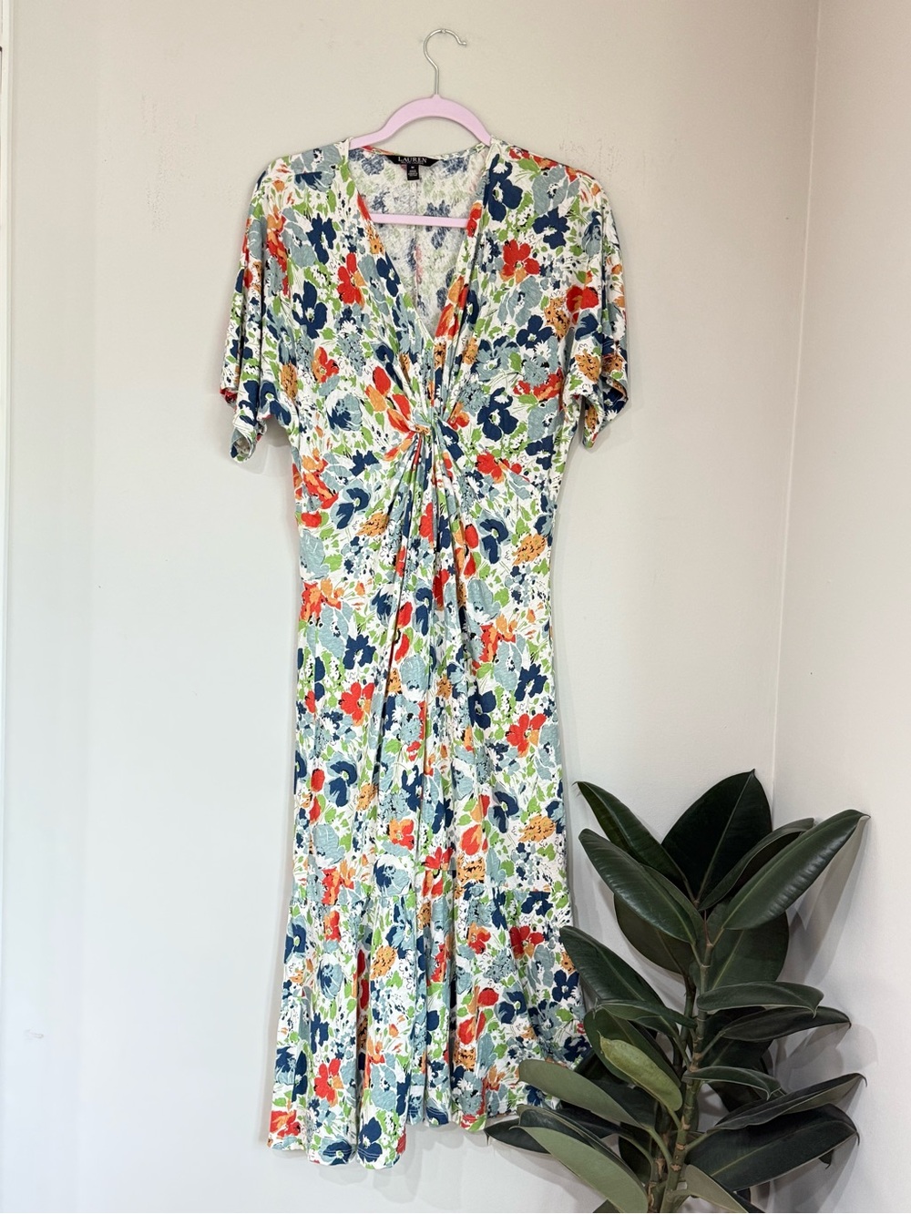 Ralph Lauren Floral Twist Front Linen Blend Midi Dress Women’s Medium - Picture 2 of 7